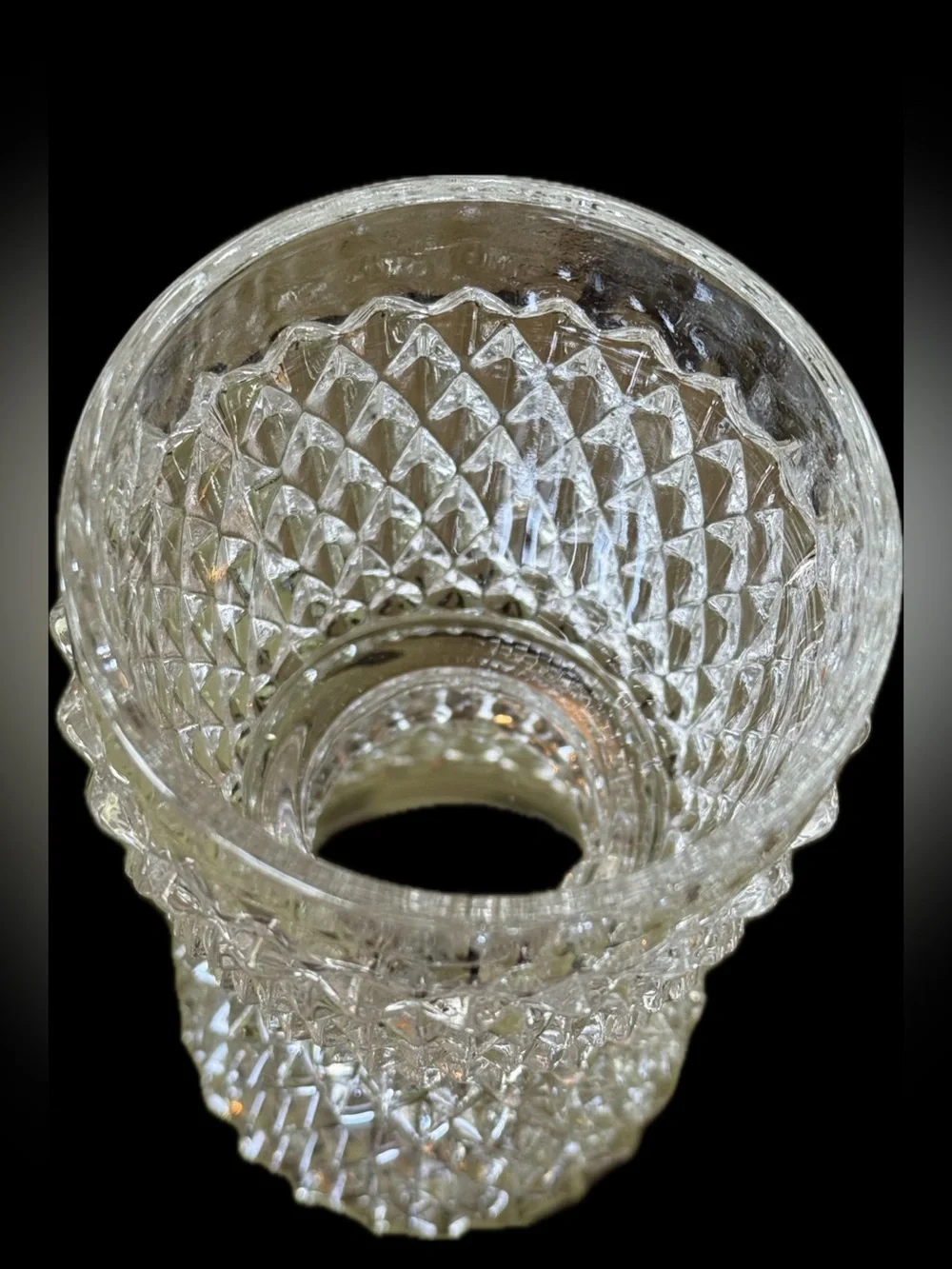 2 piece Indiana Clear Glass Diamond Point Fairy Lamp with geometric pattern.